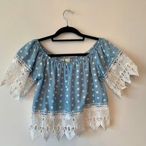 Baby Blue Polka Dot Off-the-shoulder Blouse